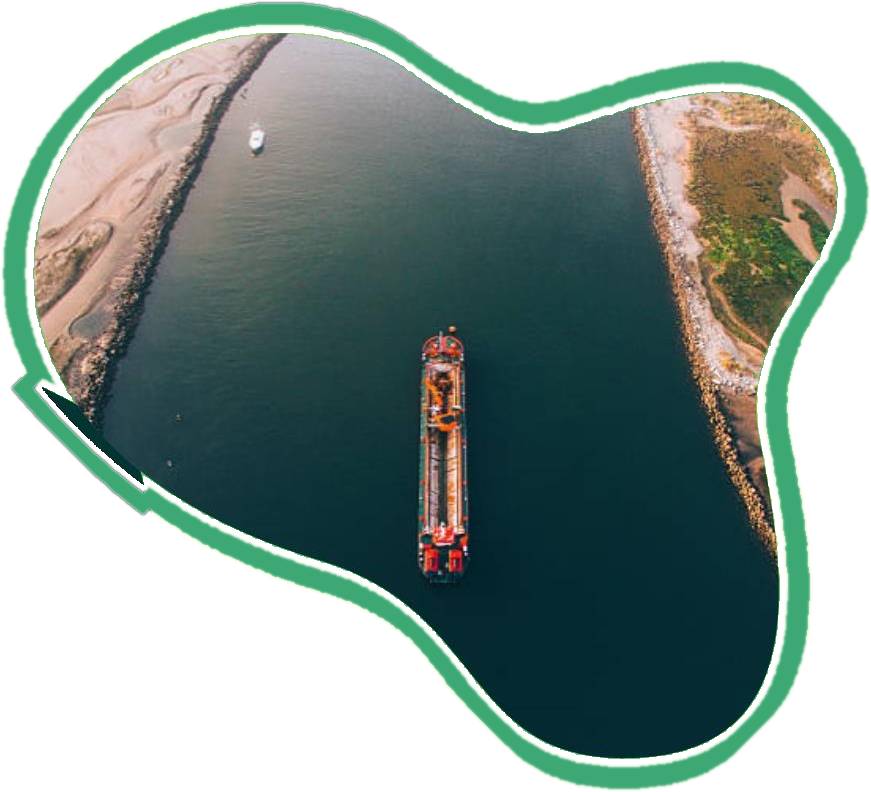 Aerial view of a dredging vessel clearing a river channel