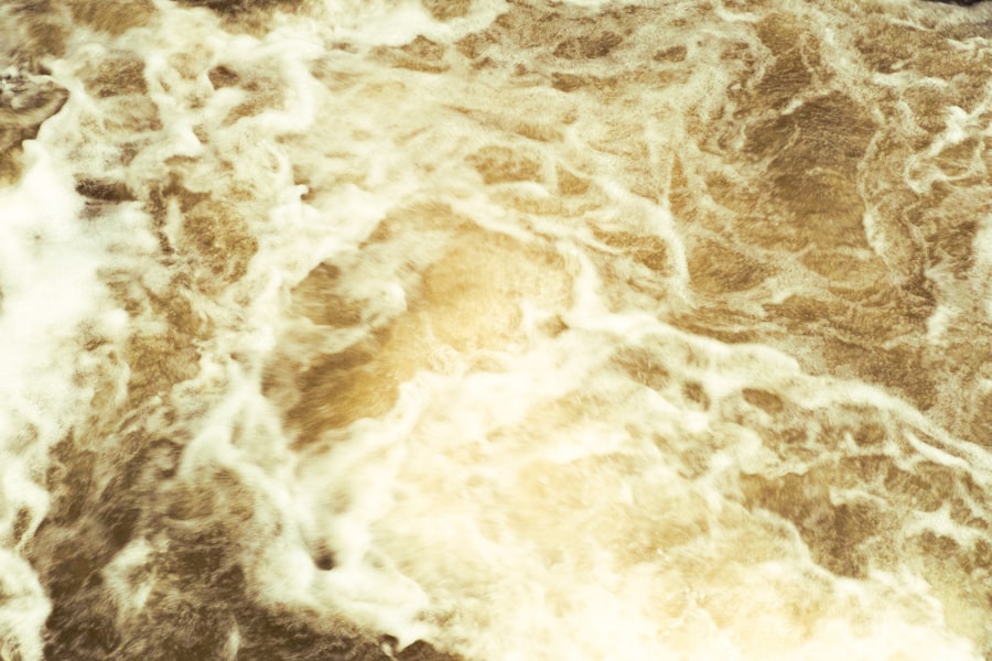 Turbulent brown water thick with sediment