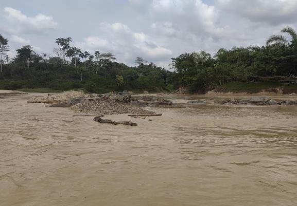 Debris blocking the flow of the River Ankobra