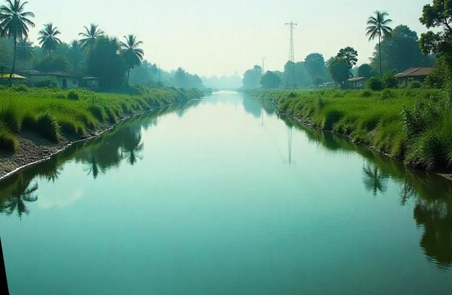 A restored river between green banks